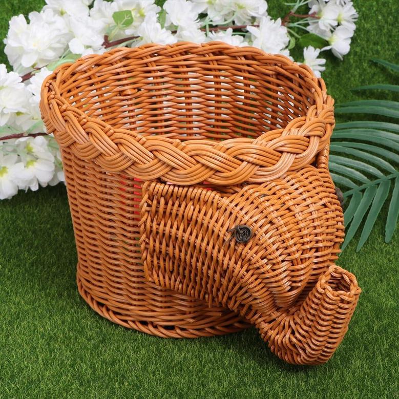 Cute Elephant Rattan Basket for Nursery Storage and Decoration