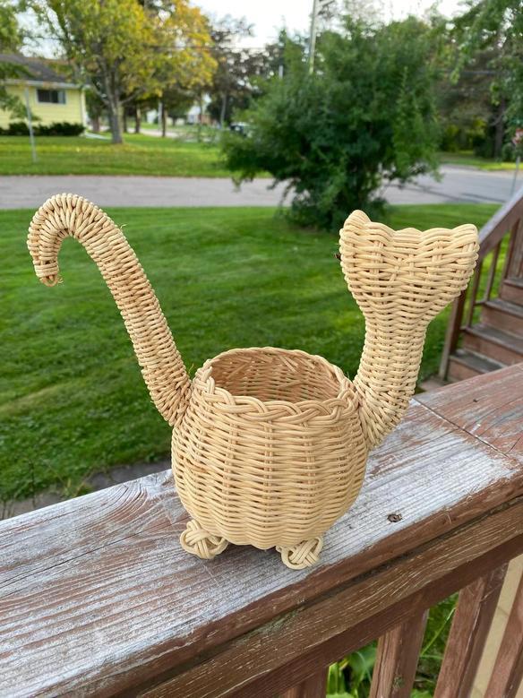 Exotic Indoor Handwoven Wicker Cat Plant Pot for Home Decor