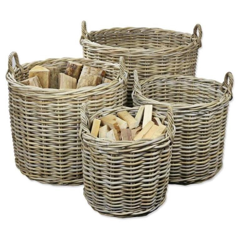 Handmade Rattan Round Wicker Log Basket for Home Decor