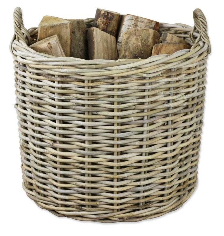 Handmade Rattan Round Wicker Log Basket for Home Decor