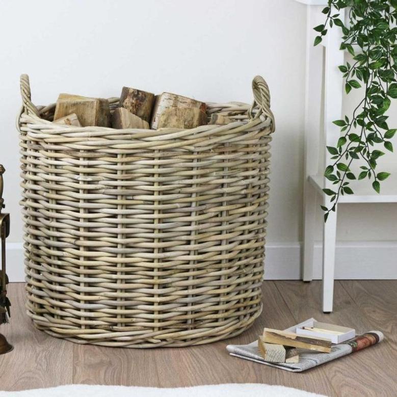 Handmade Rattan Round Wicker Log Basket for Home Decor