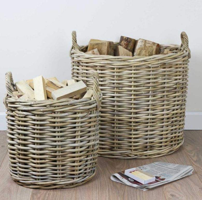 Handmade Rattan Round Wicker Log Basket for Home Decor