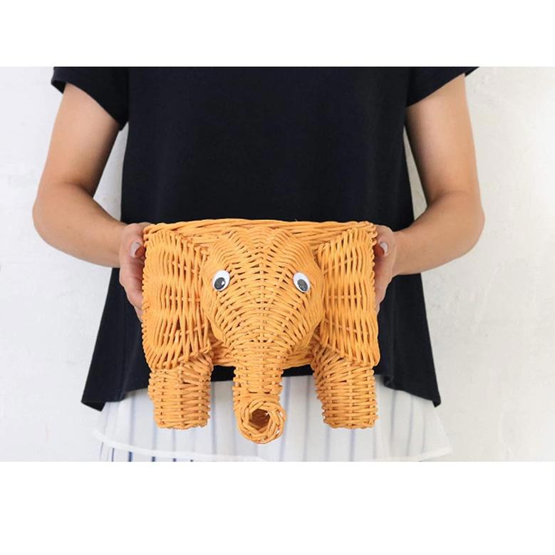 Natural Rattan Elephant Basket for Vintage Home Decoration