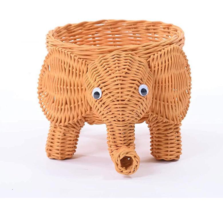 Natural Rattan Elephant Basket for Vintage Home Decoration