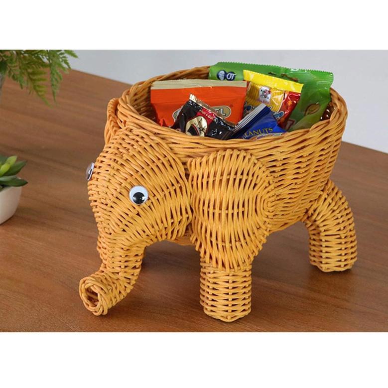 Natural Rattan Elephant Basket for Vintage Home Decoration