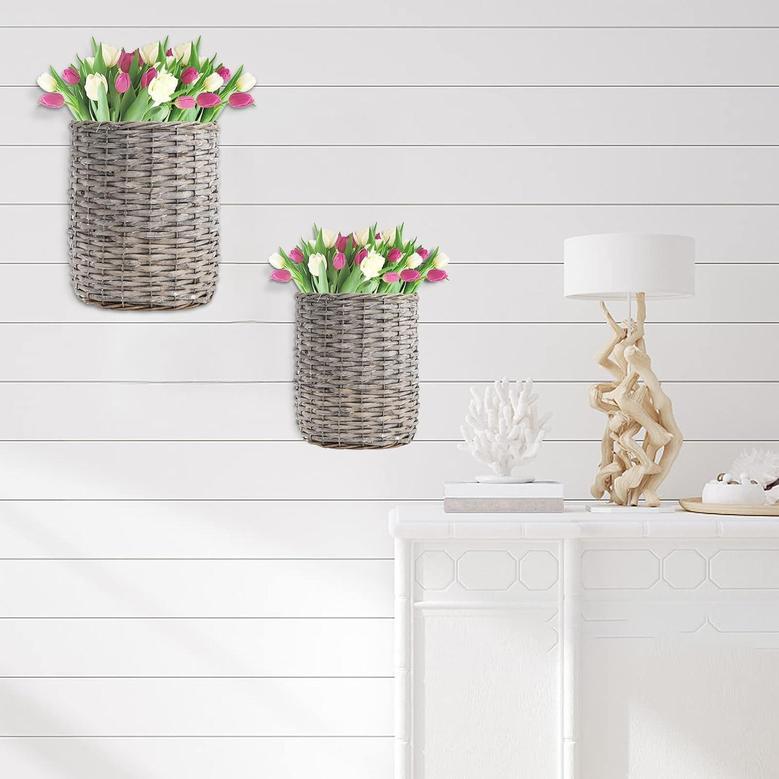 Set of 2 Farmhouse Wicker Wall Hanging Baskets for Decor