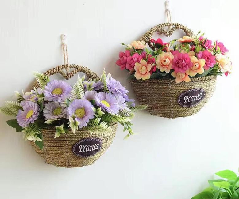 Vintage Rattan Hanging Basket for Outdoor Gardening