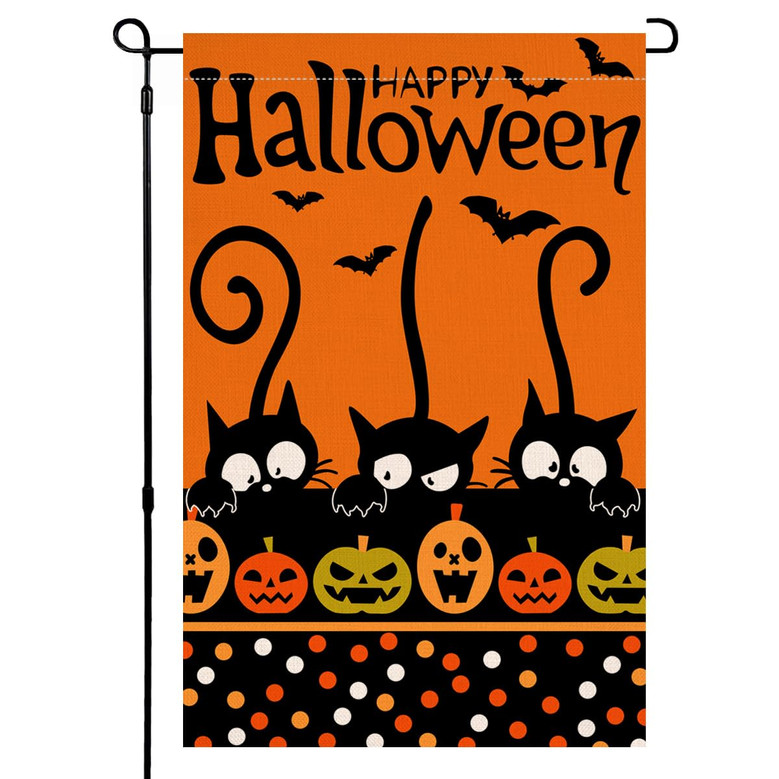 Happy Halloween Cat Pumpkin Fall Autumn Garden Flag Double Sided for Outside