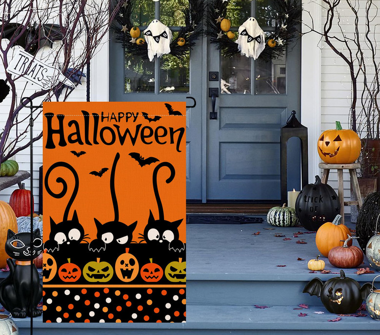 Happy Halloween Cat Pumpkin Fall Autumn Garden Flag Double Sided for Outside
