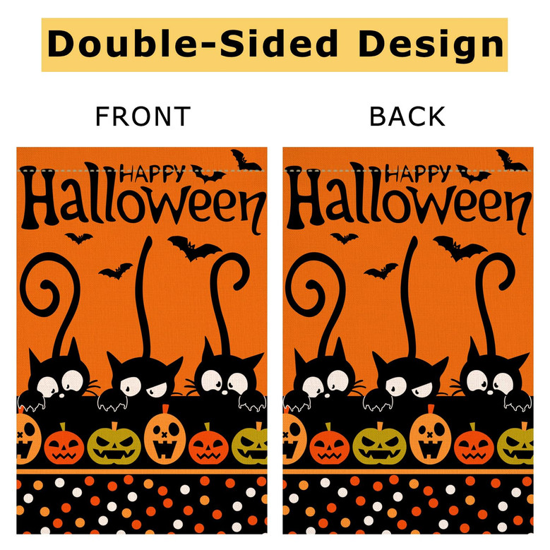 Happy Halloween Cat Pumpkin Fall Autumn Garden Flag Double Sided for Outside