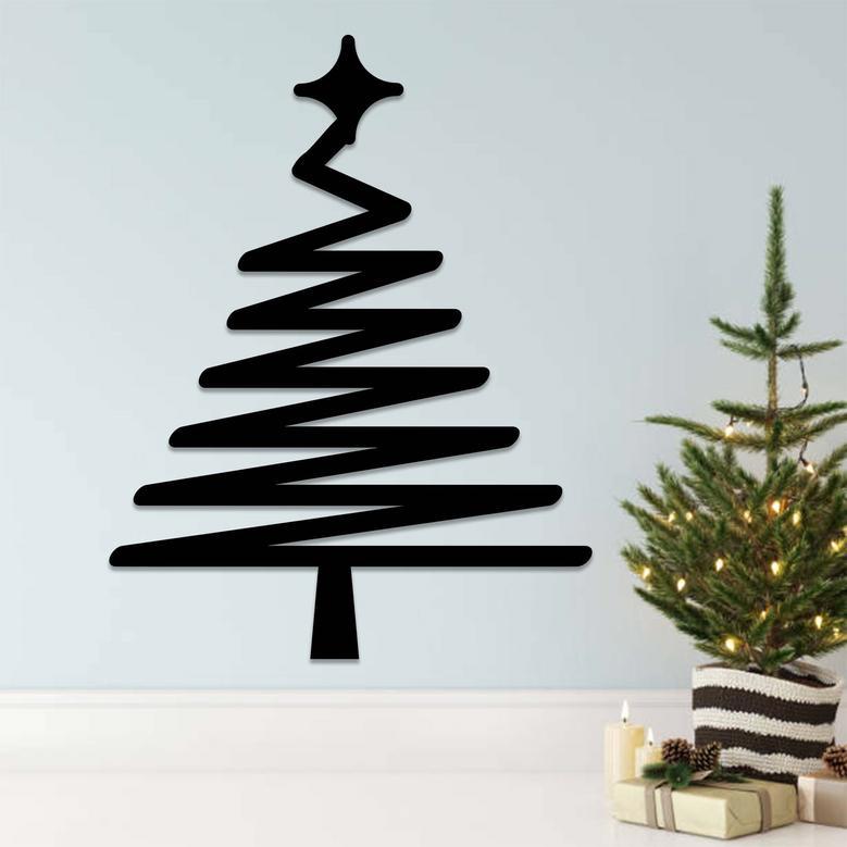 Modern Abstract Christmas Tree Metal Wall Art for Home Decor