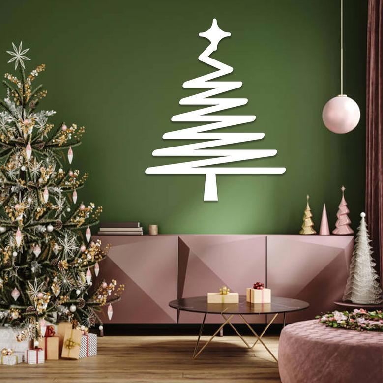 Modern Abstract Christmas Tree Metal Wall Art for Home Decor