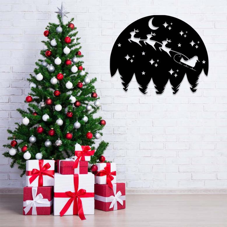 Christmas Night Scenery Metal Wall Art for Holiday Décor