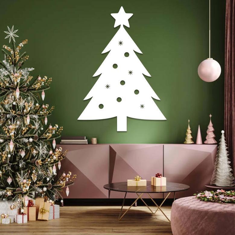 Festive Christmas Tree Metal Wall Art for Holiday Home Decorations