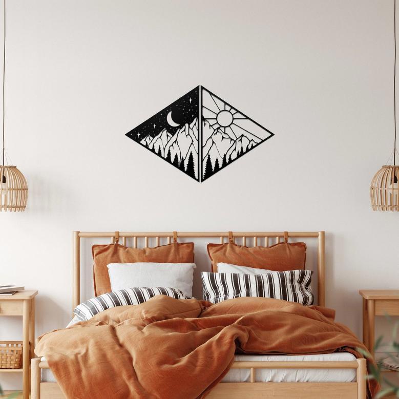 Day and Night Mountain Scene Metal Wall Art Décor