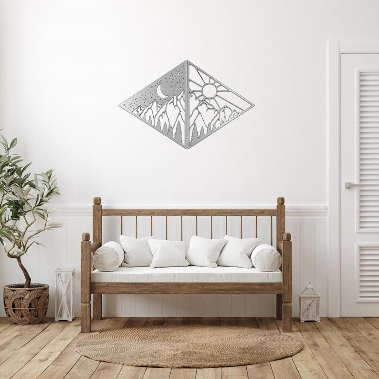 Day and Night Mountain Scene Metal Wall Art Décor