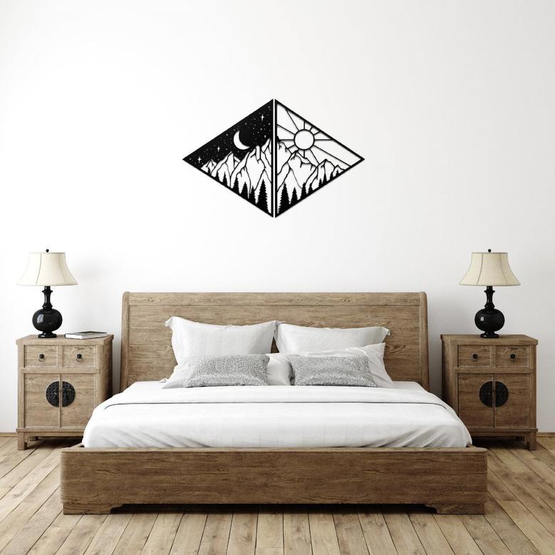 Day and Night Mountain Scene Metal Wall Art Décor