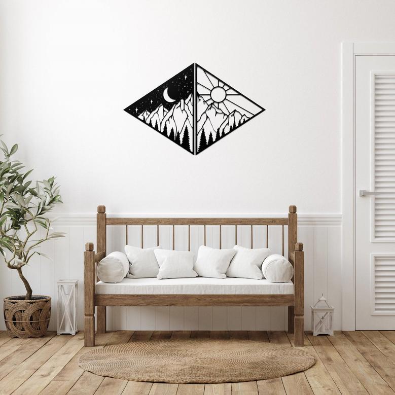 Day and Night Mountain Scene Metal Wall Art Décor