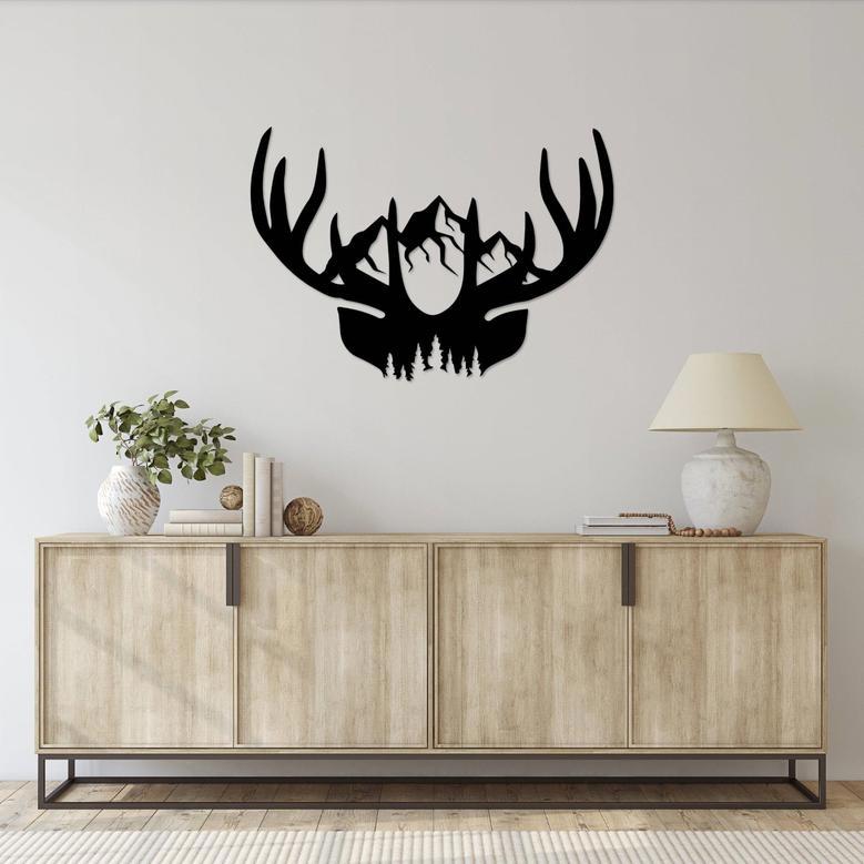 Rustic Deer Antlers Metal Wall Art for Home Decor