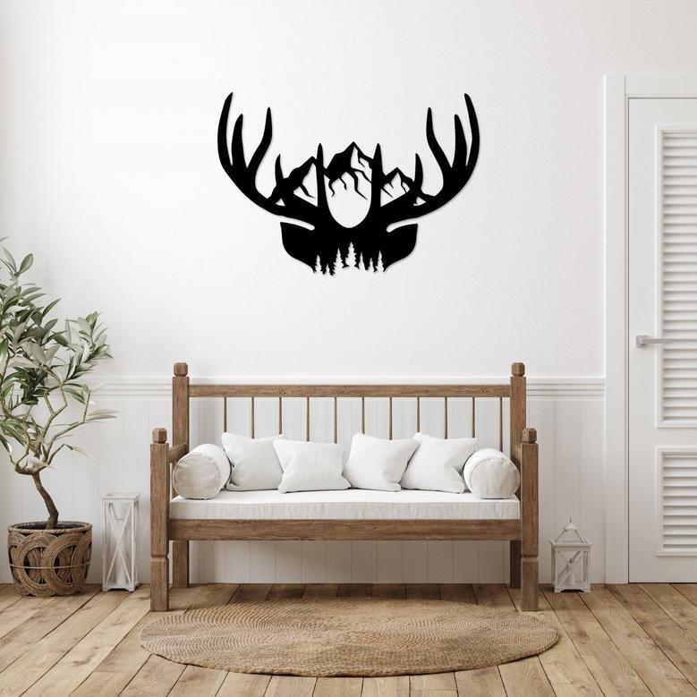 Rustic Deer Antlers Metal Wall Art for Home Decor