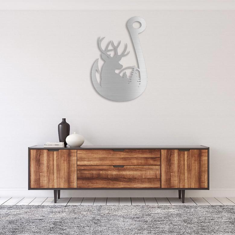 Deer Fishing Hook Metal Wall Art for Rustic Home Décor