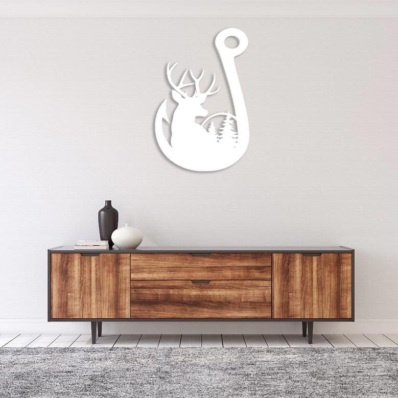 Deer Fishing Hook Metal Wall Art for Rustic Home Décor