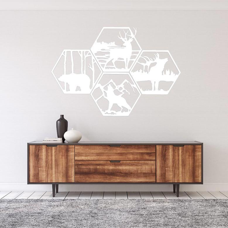 Four Wildlife Hexagon Metal Wall Art for Home Decoration