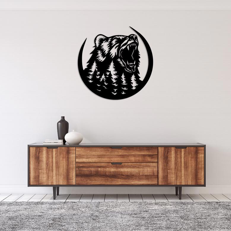 Personalized Growling Bear Metal Wall Art for Rustic Home Decor