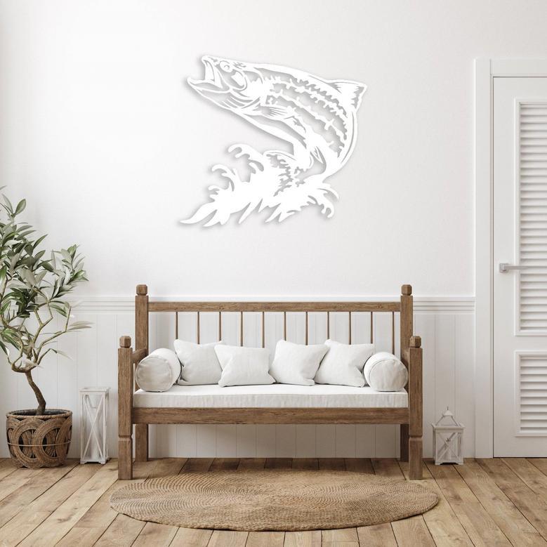 Jumping Trout Metal Wall Art for Home Fishing Decor