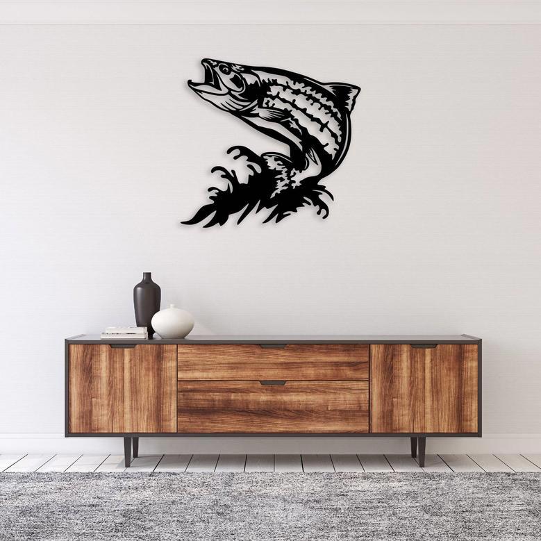 Jumping Trout Metal Wall Art for Home Fishing Decor