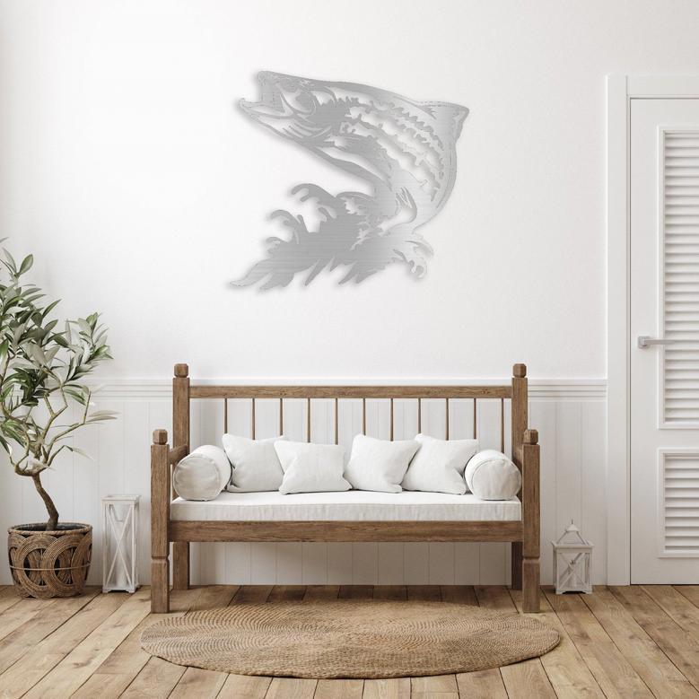 Jumping Trout Metal Wall Art for Home Fishing Decor