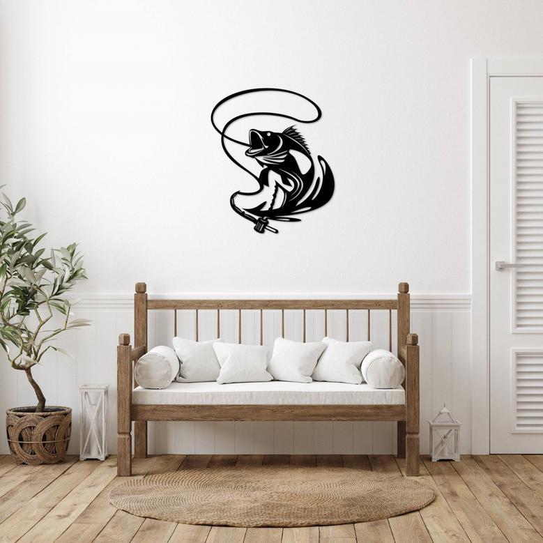 Fishing-Themed Jumping Walleye Metal Wall Art for Home Decor