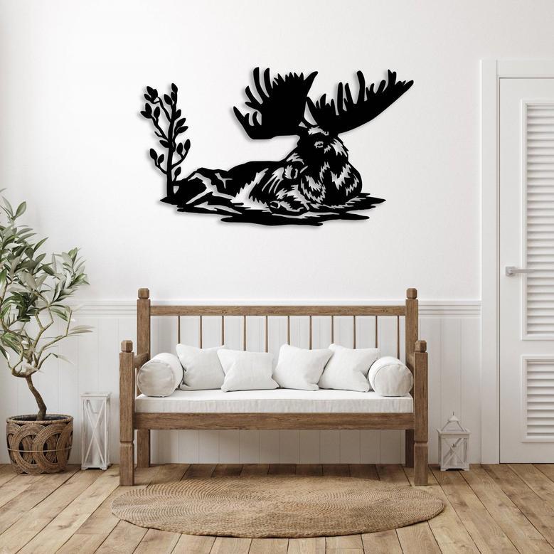 Laying Moose Metal Wall Art for Rustic Home Decor