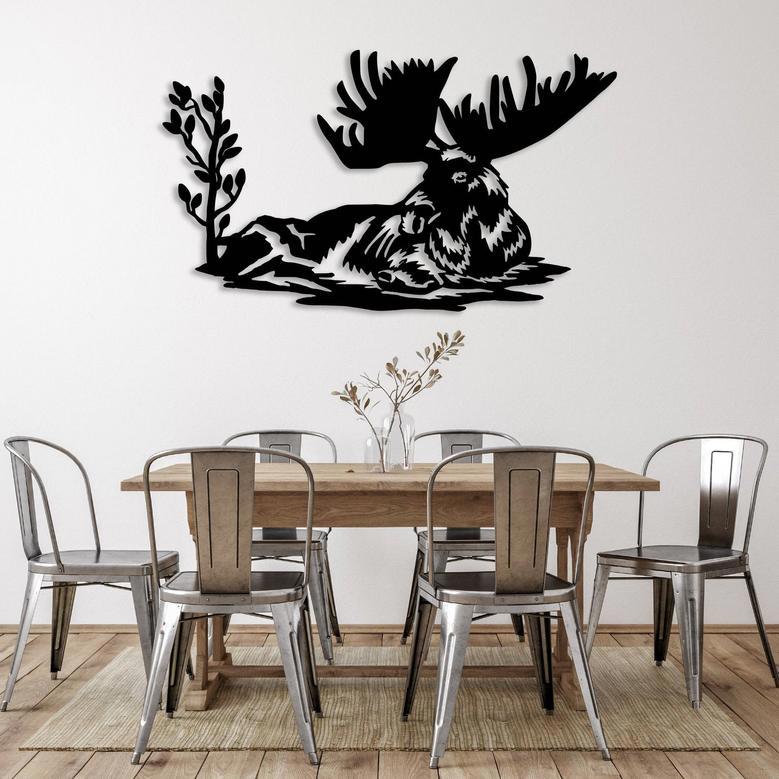 Laying Moose Metal Wall Art for Rustic Home Decor