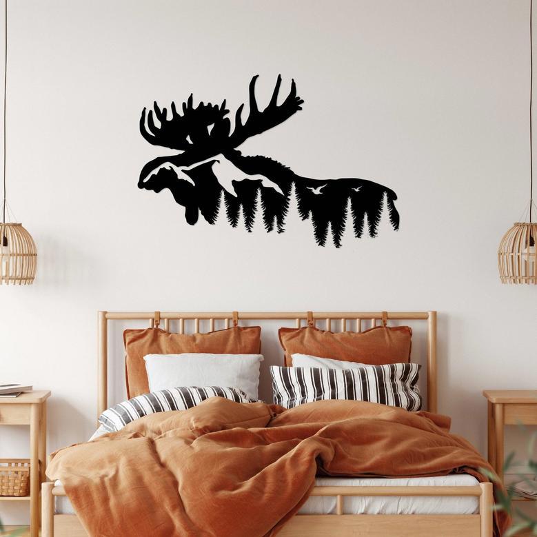 Rustic Moose Mountain Metal Wall Art for Home Wall Decor