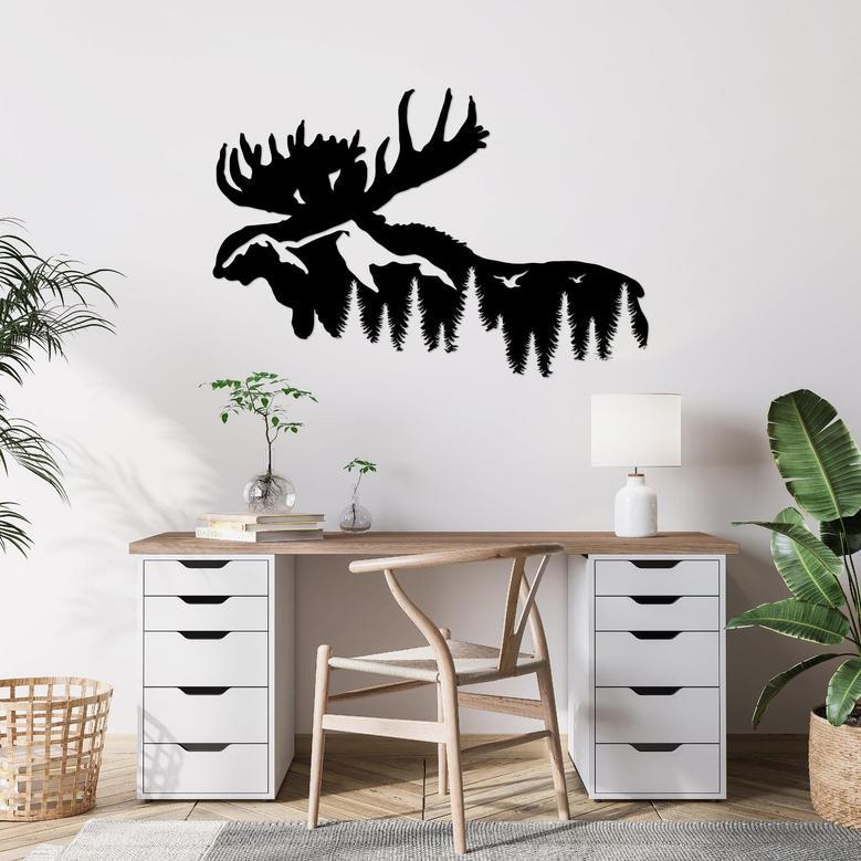 Rustic Moose Mountain Metal Wall Art for Home Wall Decor