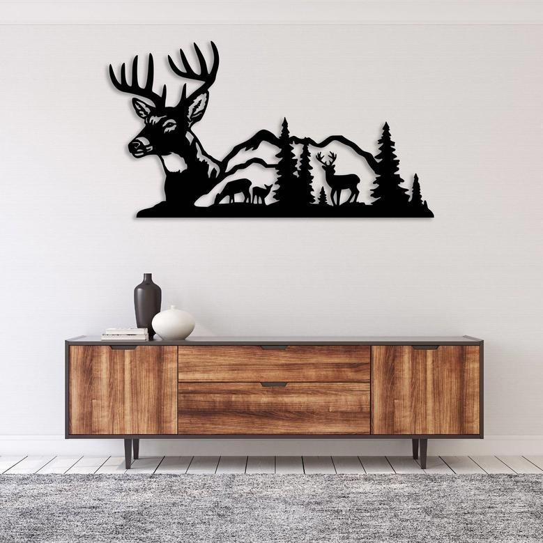 Custom Deer Mountain View Metal Wall Art for Home Decor