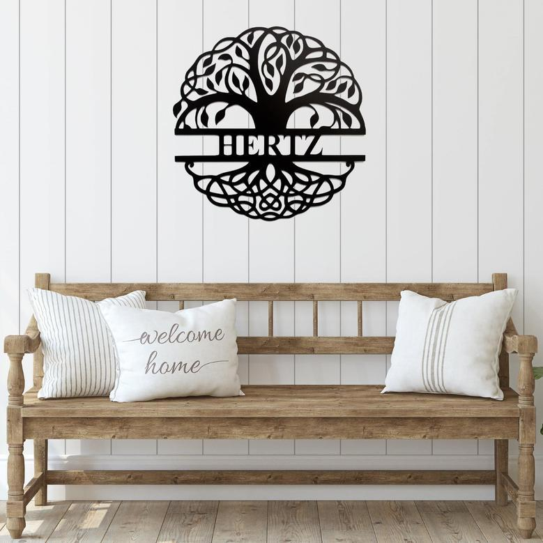 Customized Family Tree Monogram Metal Wall Art Sign Decor