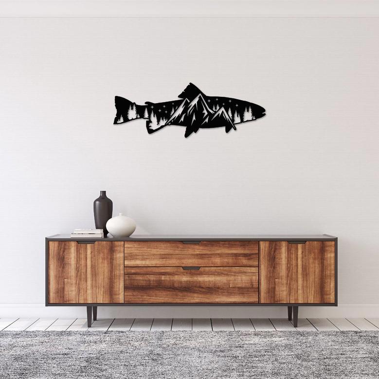 Trout Fish Design Metal Wall Art for Home Décor