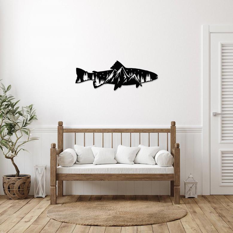 Trout Fish Design Metal Wall Art for Home Décor