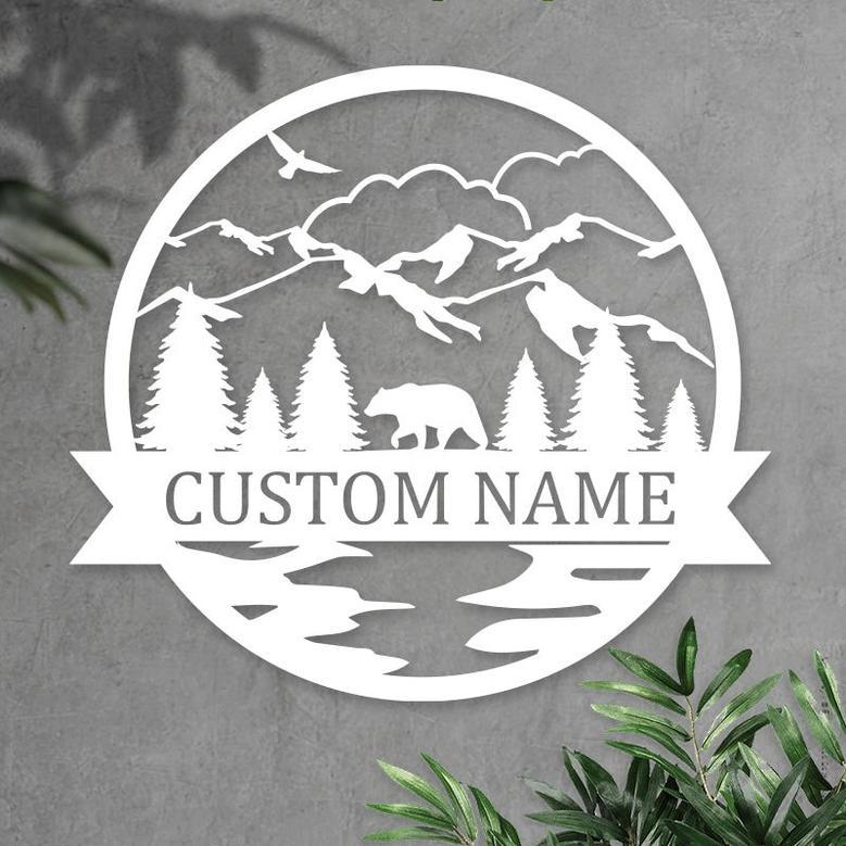 Personalized Custom Bear Monogram Metal Name Sign for Home Décor