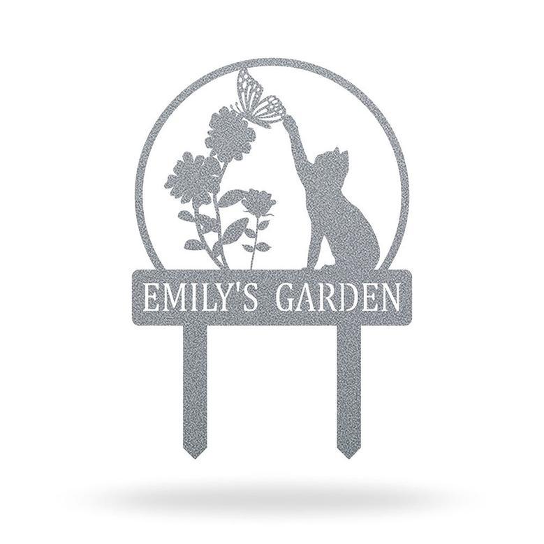 Custom Cat with Butterfly Metal Yard Art Garden Stake Sign