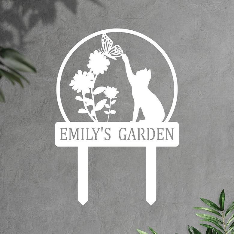 Custom Cat with Butterfly Metal Yard Art Garden Stake Sign