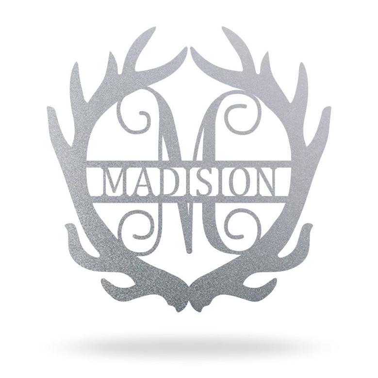 Personalized Deer Antler Monogram Metal Sign for Living Room Decor