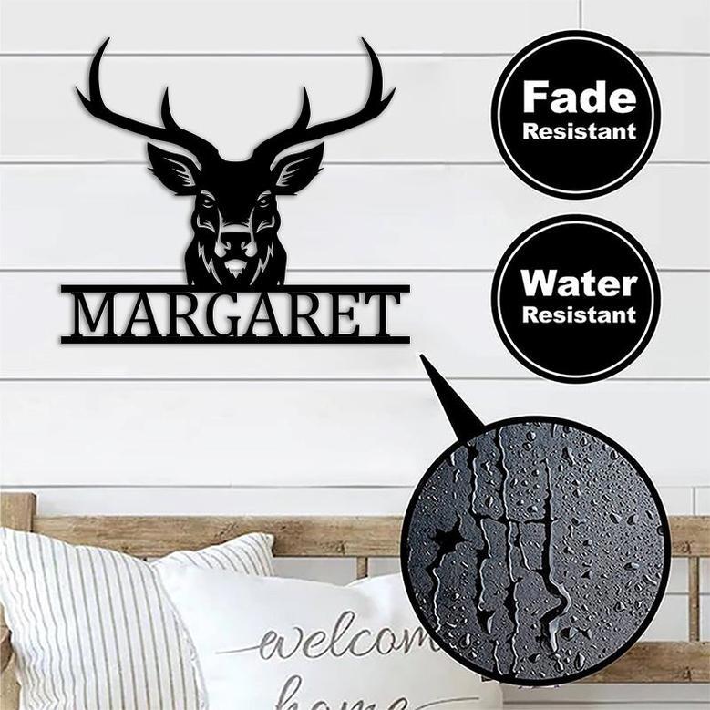 Personalized Deer Head Metal Sign - Custom Antler Wall Art