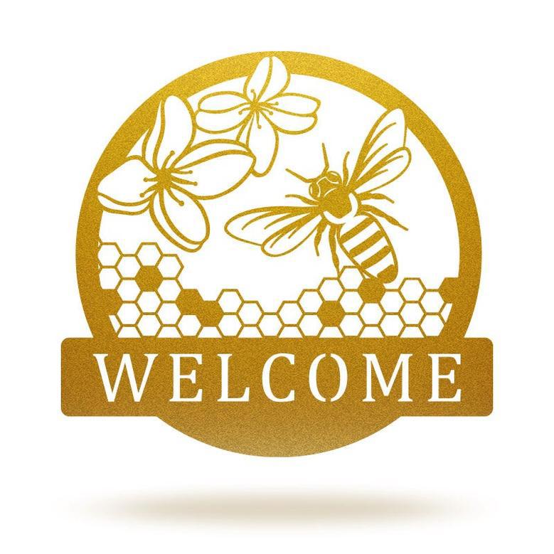 Personalized Honey Bee Welcome Metal Sign for Garden Decor