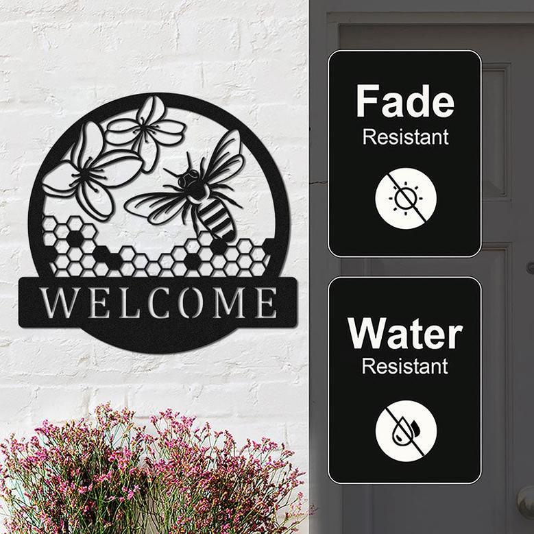 Personalized Honey Bee Welcome Metal Sign for Garden Decor