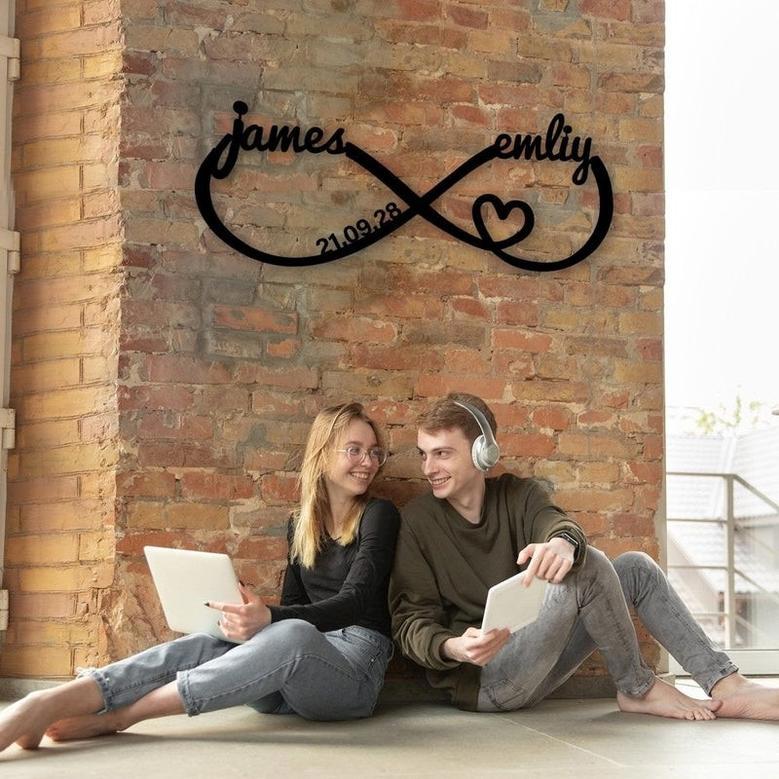 Personalized Infinity Heart Metal Wall Art for Wedding and Love Decor