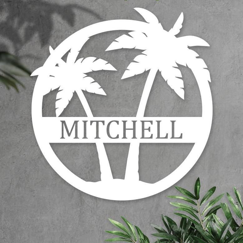 Personalized Palm Trees Metal Monogram Sign for Beach House Decor