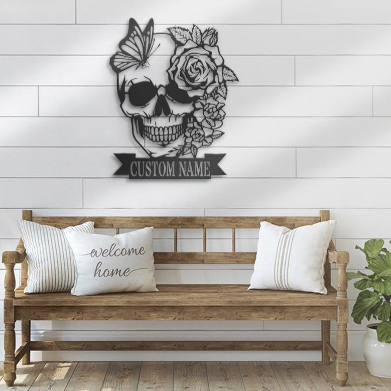 Personalized Halloween Metal Sign with Colorful Sugar Skull Design